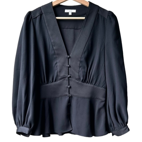JOIE Monisha Black Shawl Collar Peplum Blouse Sz M - Picture 4 of 14